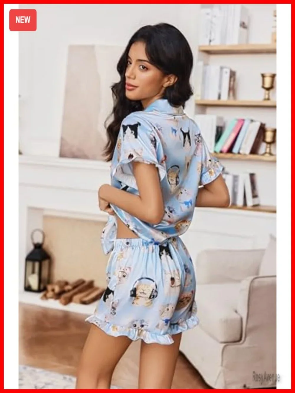 Satin Pajama Short Set Bow Front Tie Up Loungewear Sleepwear Bridal